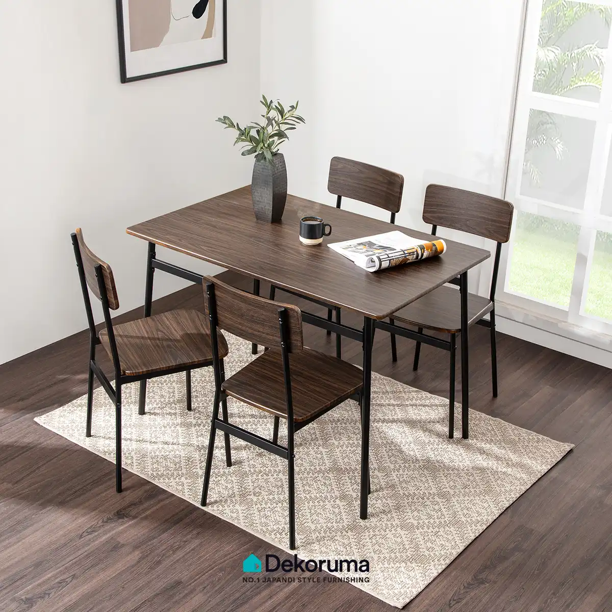 Heim Studio TOSHI Meja Makan dengan 4 Kursi Walnut - Hitam Uk 110x70cm